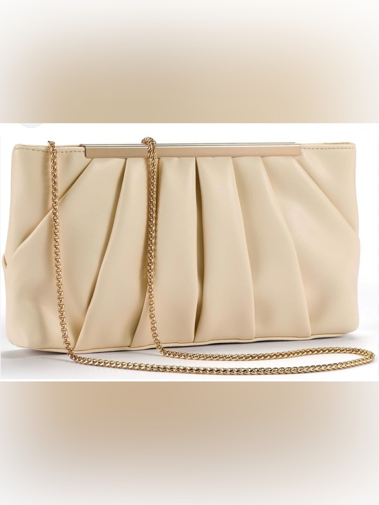 No brand Handbags - Elegant Cream Faux Leather Pleated Clutch/Shoulder Bag with Chain